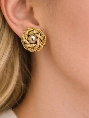 Vintage Gold-Tone Braided Knot Earrings with Silver Centers